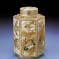 錦蘭手花鳥文六角茶壺 Hexagonal Tea Jar with Enameled and Gilded Flowers and Birds design