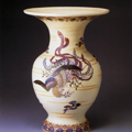 染付鳳凰文広口花瓶 Blue-and-white Flower Vase with wide-mouth & chinese phoenix design